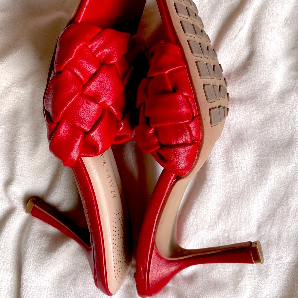 Azalea Wang Red Braided Square Toe Heels | Size 7.5 | Woven Strap Mules - Picture 8 of 8